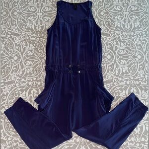 BCBGMaxAzria navy blue 100% pure silk body suit.
